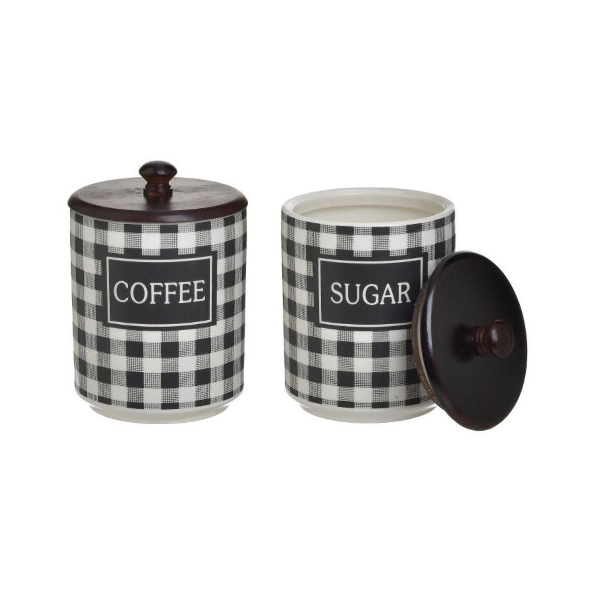 Bucatarie - Set 2 recipiente de depozitare cafea / zahar din portelan Checker 900cc Φ11Χ16 Inart, hectarul.ro
