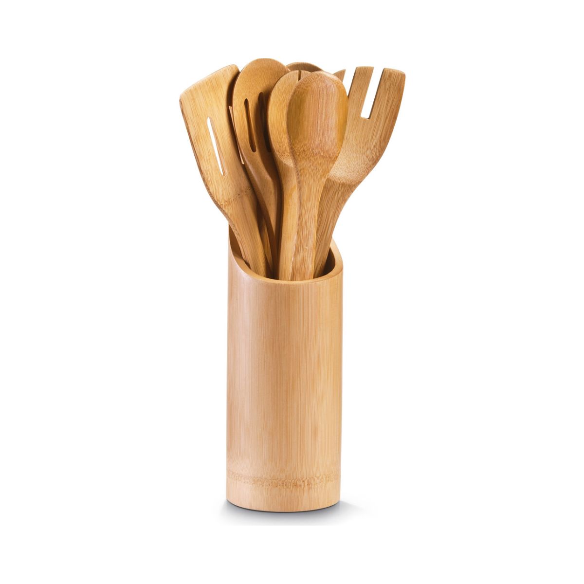 Bucatarie - Set ustensile de bucatarie din bambus in suport, 7 piese, Kitchen Utensil Holder Zeller, hectarul.ro