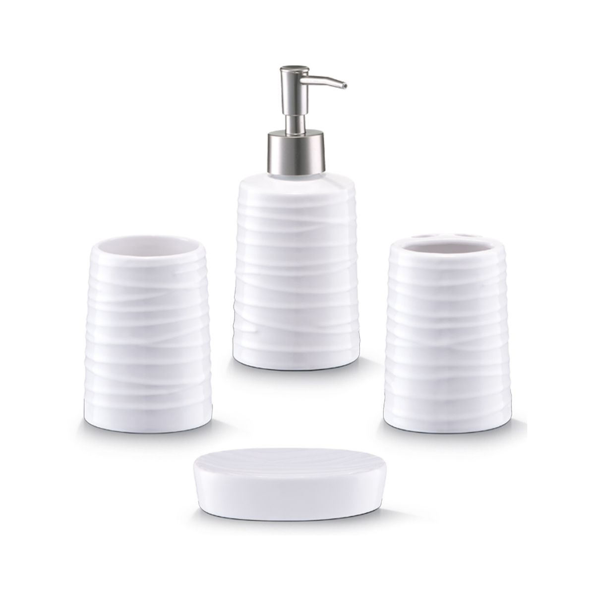 Baie - Set accesorii de baie, alb, din ceramica, Conic Zeller, hectarul.ro