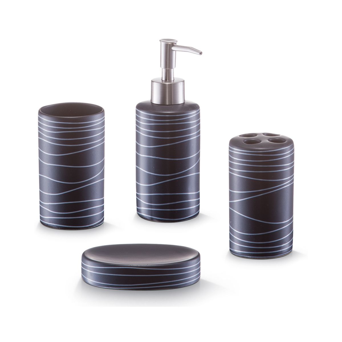 Baie - Set accesorii de baie, negru, din ceramica, Lines Zeller, hectarul.ro