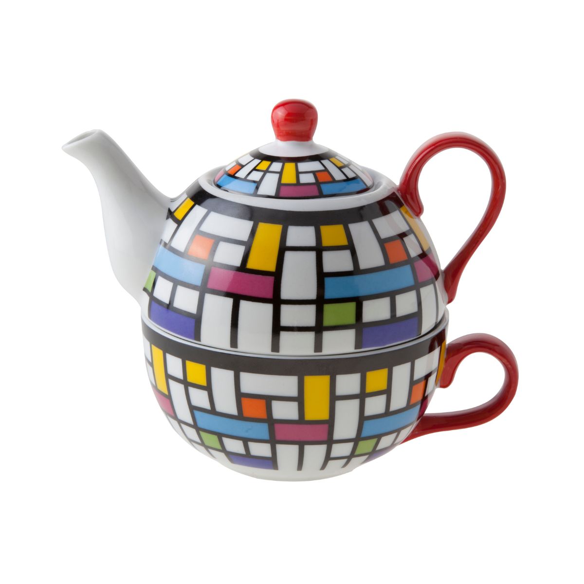 Bucatarie - Set ceainic si ceasca din portelan, 35cl/30cl Mondrian Cosy&Trendy, hectarul.ro