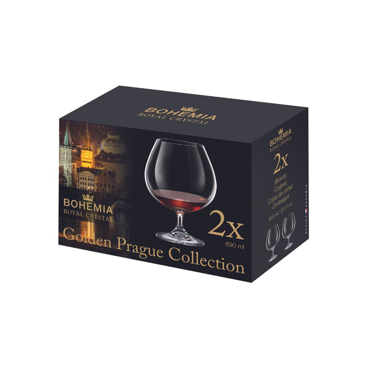 Bucatarie - Set de 2 pahare pentru coniac, transparent, din cristal de Bohemia, 690 ml, Golden Prague Collection, hectarul.ro