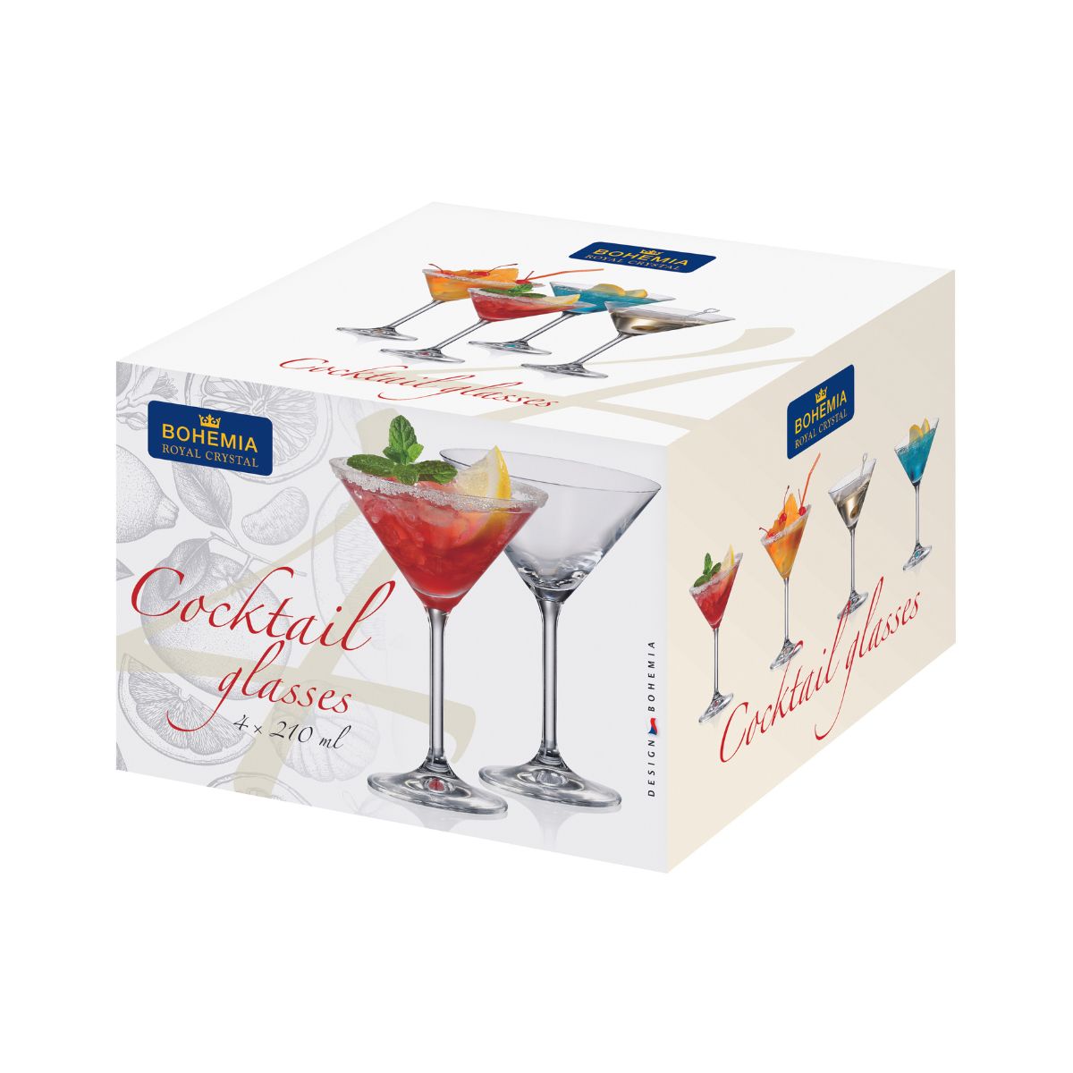 Bucatarie - Set de 4 pahare pentru cocktail, transparent, din cristal de Bohemia, 210 ml, Cocktail Glasses, hectarul.ro