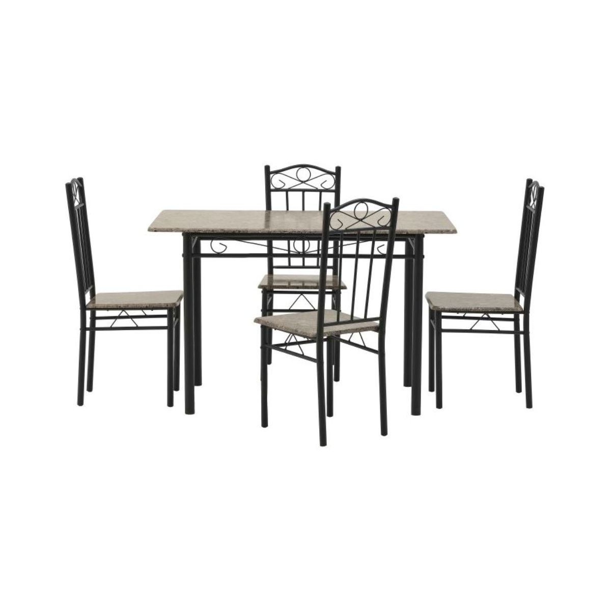 Mobilier interior - Set masa si scaune dining pentru 4 persoane , din metal si lemn, cu aspect de marmura, 120x68x75 cm, resp 34x40x90 cm, hectarul.ro