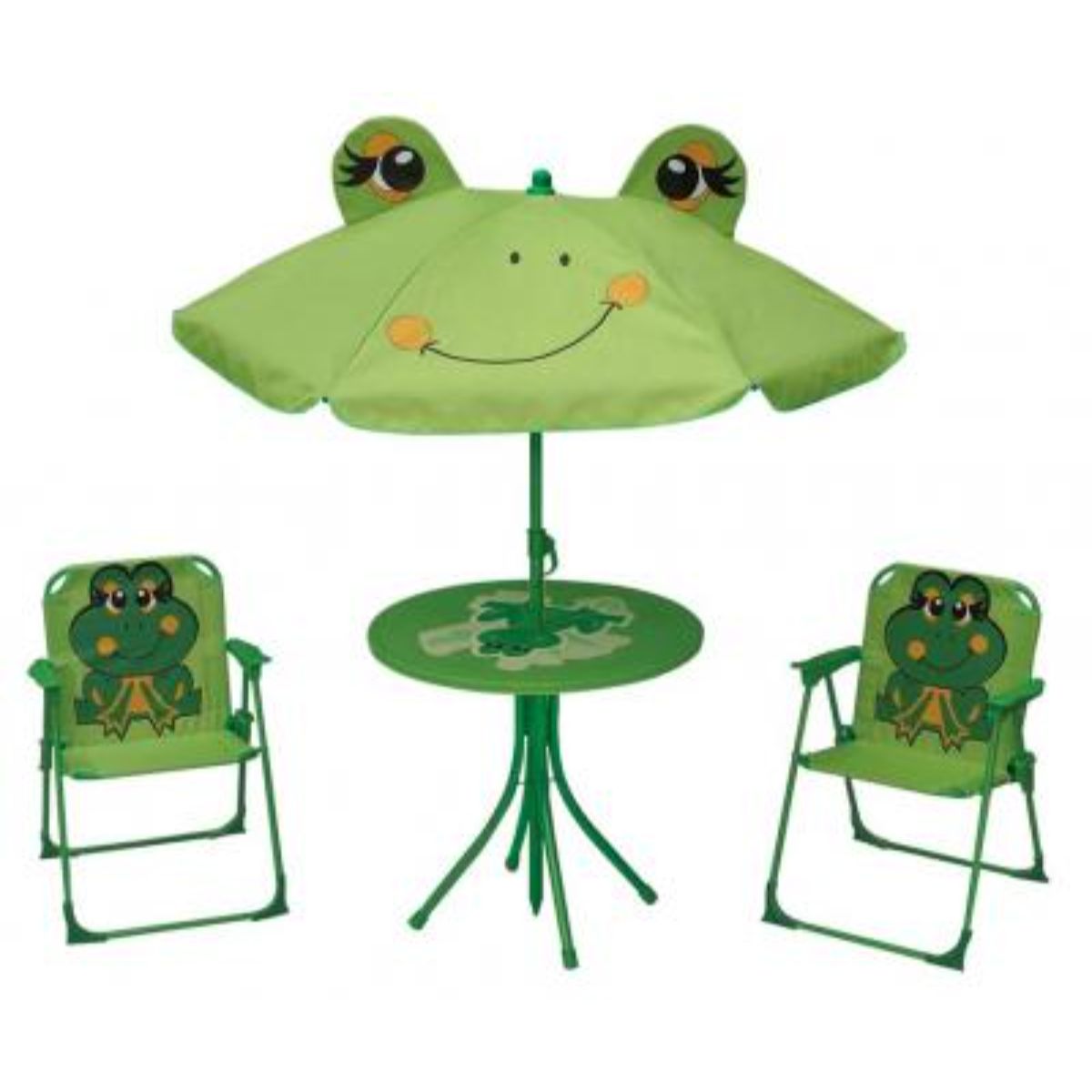 Jucarii exterior - Set mobilier de gradina pentru copii Frog - umbrela 105 cm, masa 50 cm, 2 scaune, hectarul.ro