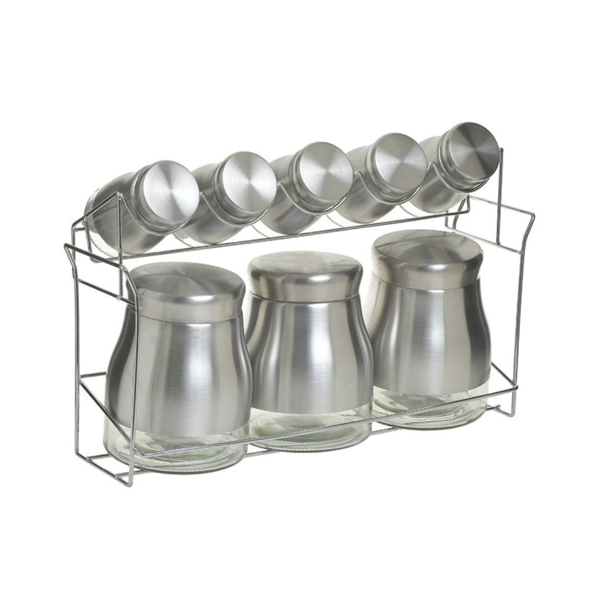 Bucatarie - Set pentru condimente 8 recipiente argintiu din inox cu suport Inart, hectarul.ro