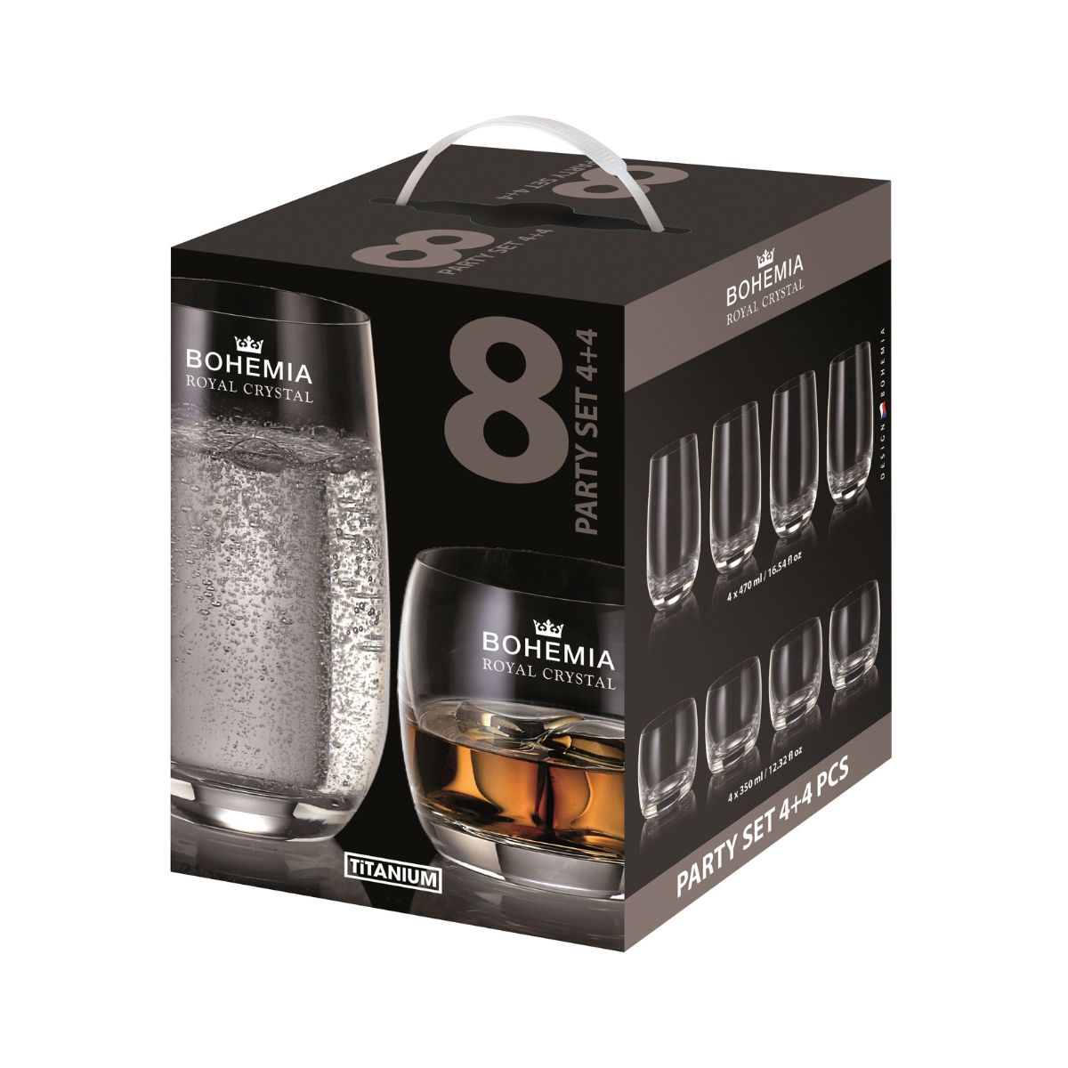 Bucatarie - Set whisky, 4+4, din cristal de Bohemia, 350 ml + 470 ml, Party Set, hectarul.ro