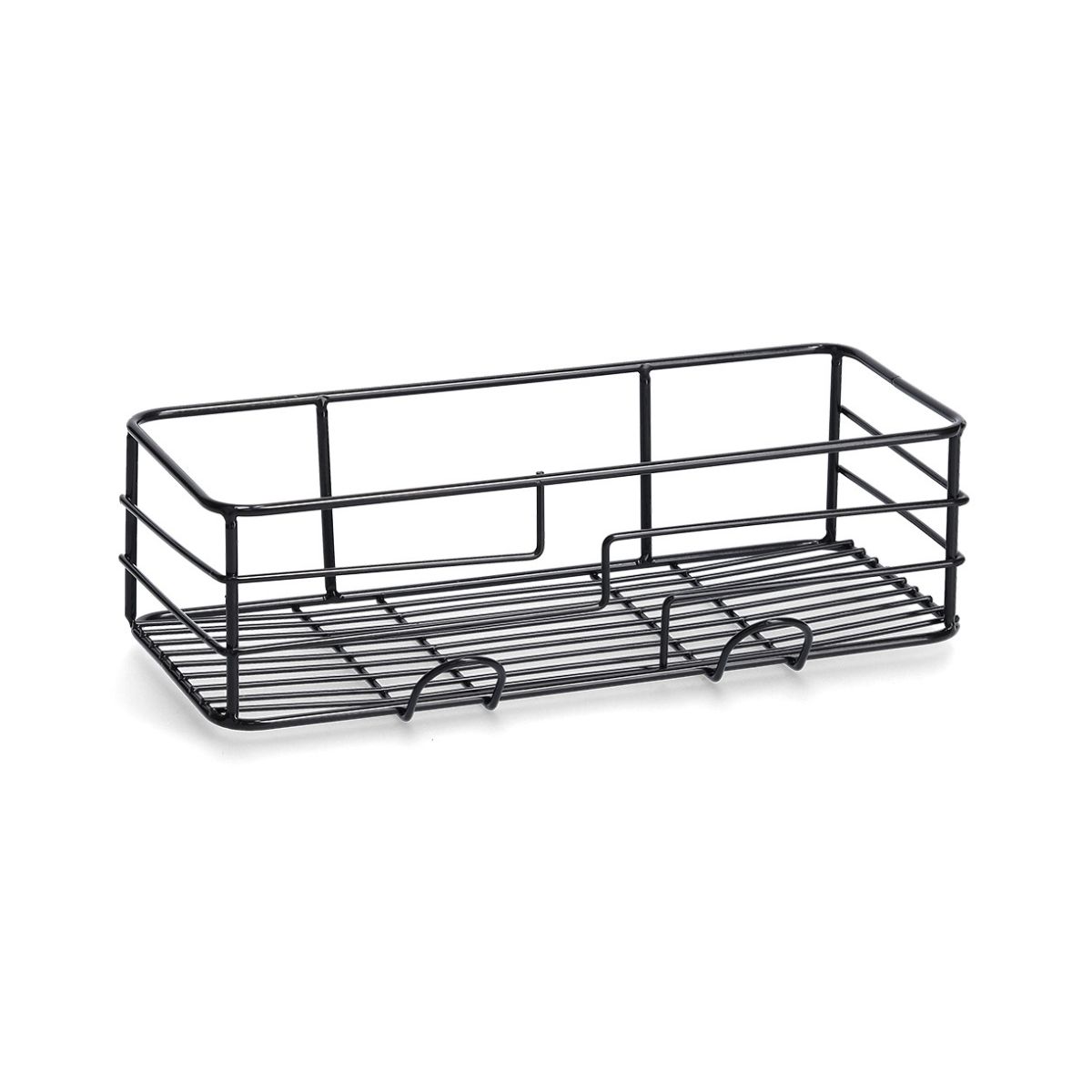 Baie - Suport de accesorii pentru baie/bucatarie cu ventuze, negru, din metal, 28 cm, Bathroom Rack Zeller, hectarul.ro