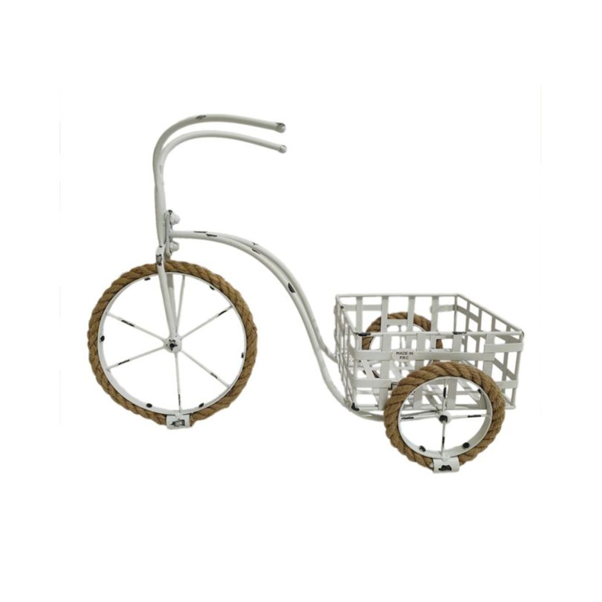 Decoratiuni de interior - Suport pentru ghiveci in forma de bicicleta , din metal vopsit alb antichizat, 58x23x42 cm, hectarul.ro