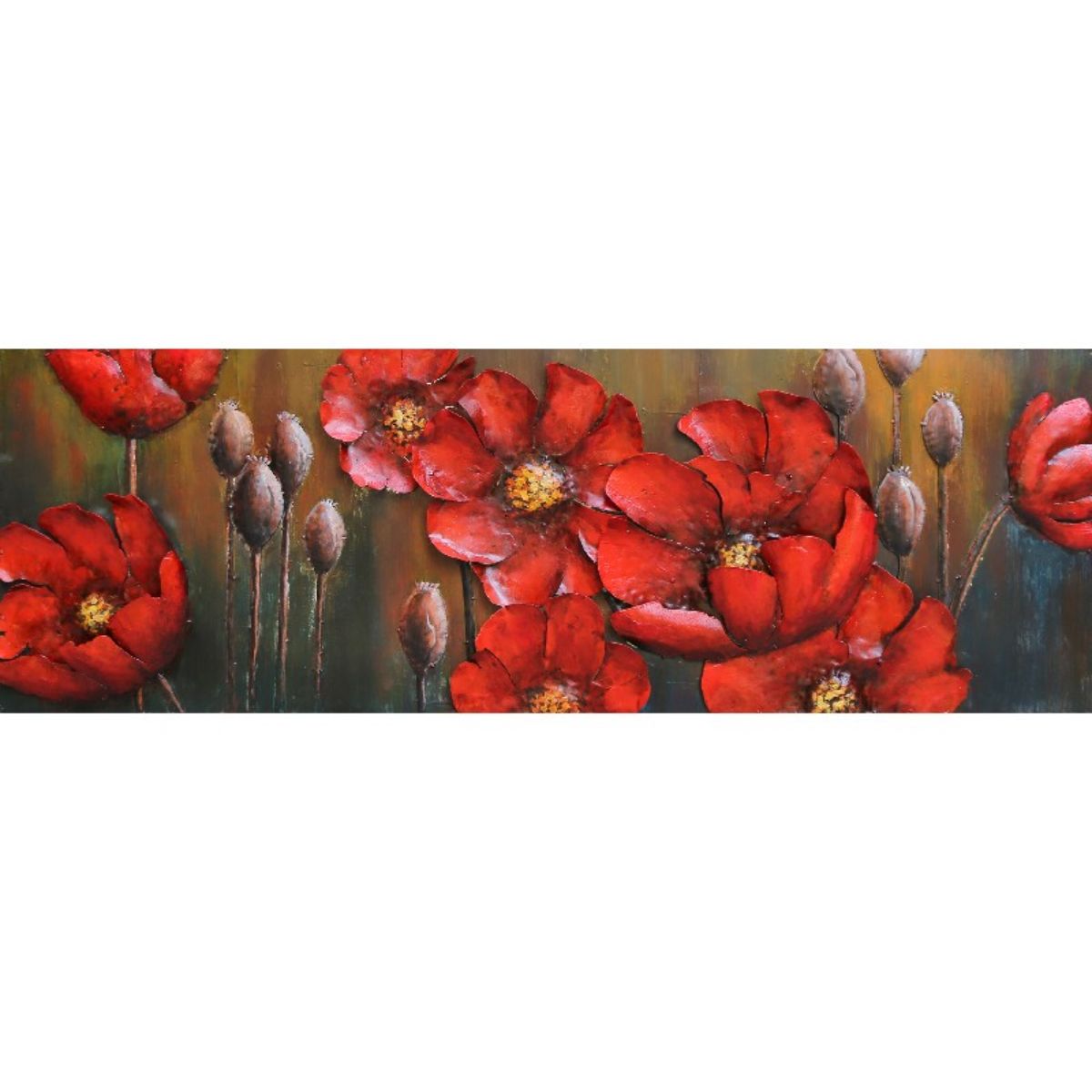 Tablouri - Tablou de metal 3D, model cu flori rosii, 50x150x6 cm, hectarul.ro