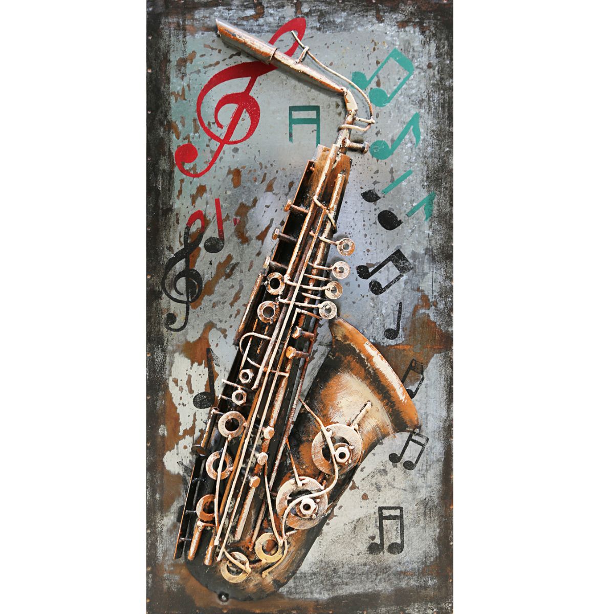 Tablouri - Tablou de metal 3D, model Saxofon, 40x80 cm, hectarul.ro