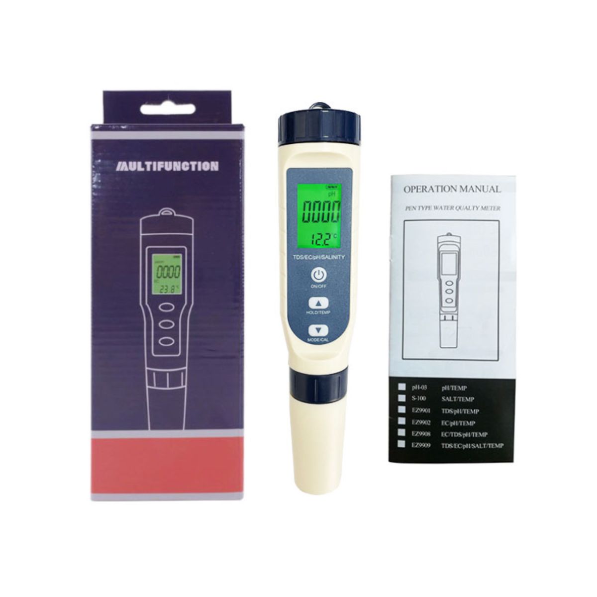 Termometre si pluviometre - Tester de apa 5 in 1, PH, TDS, Temperatura, EC si Salinitatea, ecran LCD, precizie ridicata, hectarul.ro