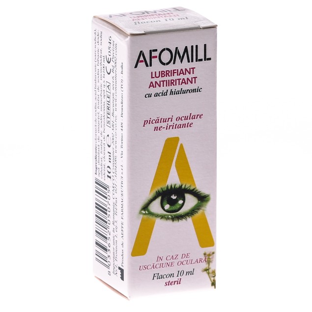 Picături oculare lubrifiante antiiritante cu acid hialuronic Afomill, 10 ml, Af United