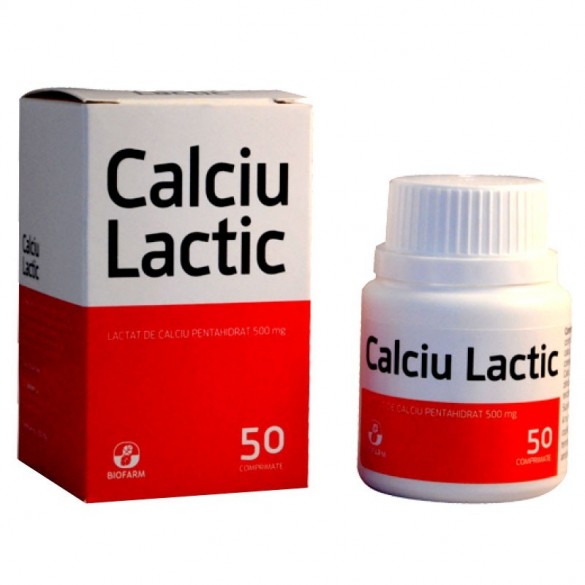 Calciu Lactic, 500 mg, 50 comprimate, Biofarm