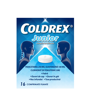 Coldrex Junior, 16 comprimate filmate, 250mg/100mg/5mg, Omega Pharma