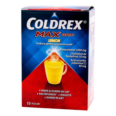 Coldrex Maxgrip Lemon,  10 plicuri pulbere pentru suspensie orală, Omega Pharma