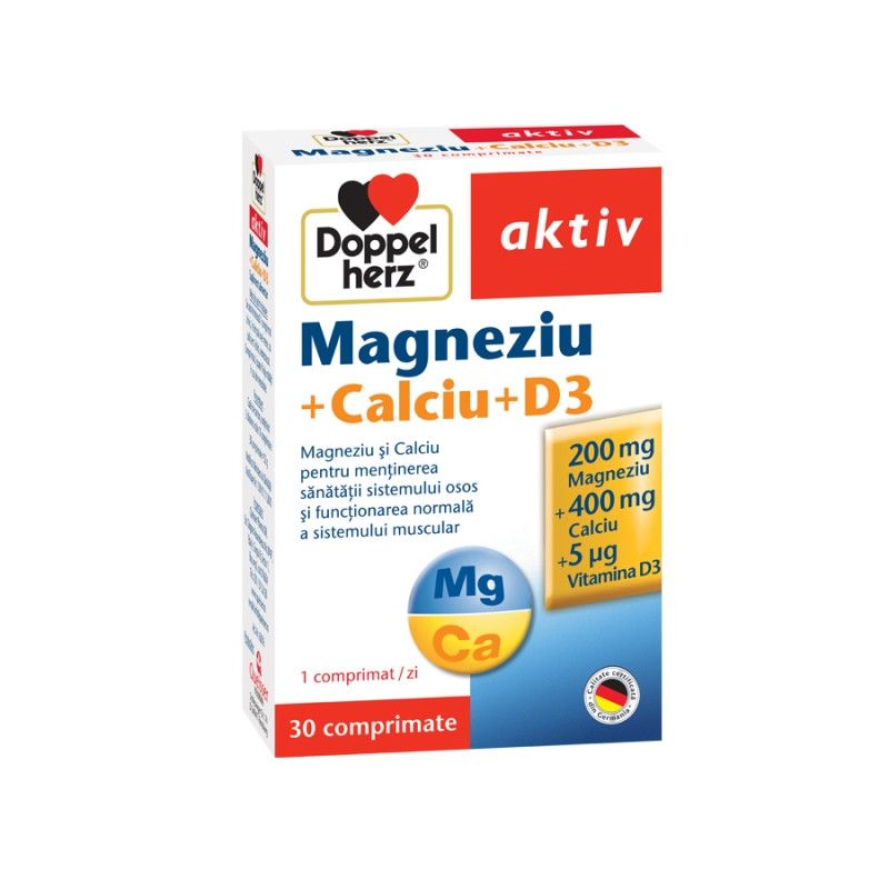 Magneziu + Calciu + D3, 30 tablete, Doppelherz Aktiv 