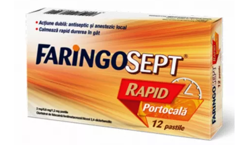 Faringosept Rapid Portocala, 2 mg/0,6 mg/1,2 mg, 12 pastile, Terapia 