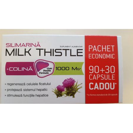 Silimarină + Colina Milk Thistle 1000mg, 90+30 capsule, Natur Produkt
