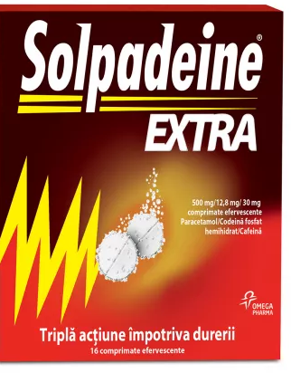 Solpadeine Extra, 500 mg/12,8 mg/30 mg, 16 comprimate efervescente, Omega Pharma 