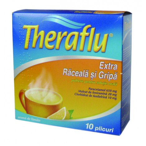 Theraflu Extra răceală și gripă, 650 mg/20 mg/10 mg, 10 plicuri pulbere pentru soluție orală, GSK