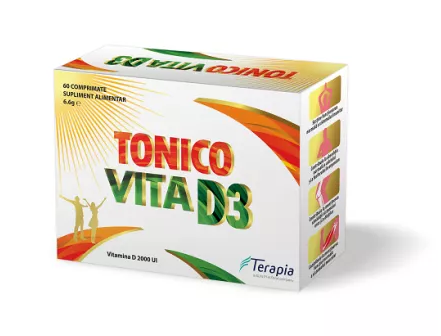 Tonico Vita D3 2000UI, 60 comprimate, Terapia 