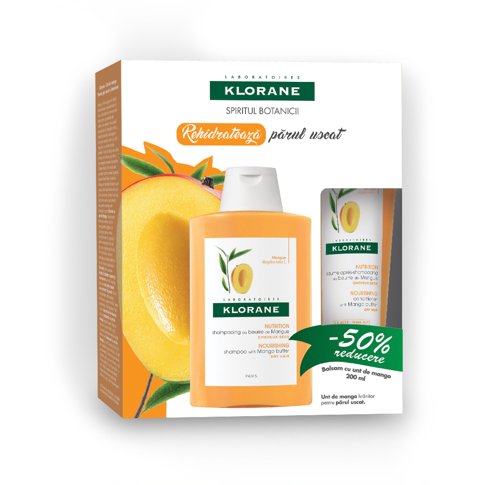 KLORANE PACHET SAMPON 200ML + BALSAM 200ML CU UNT DE MANGO