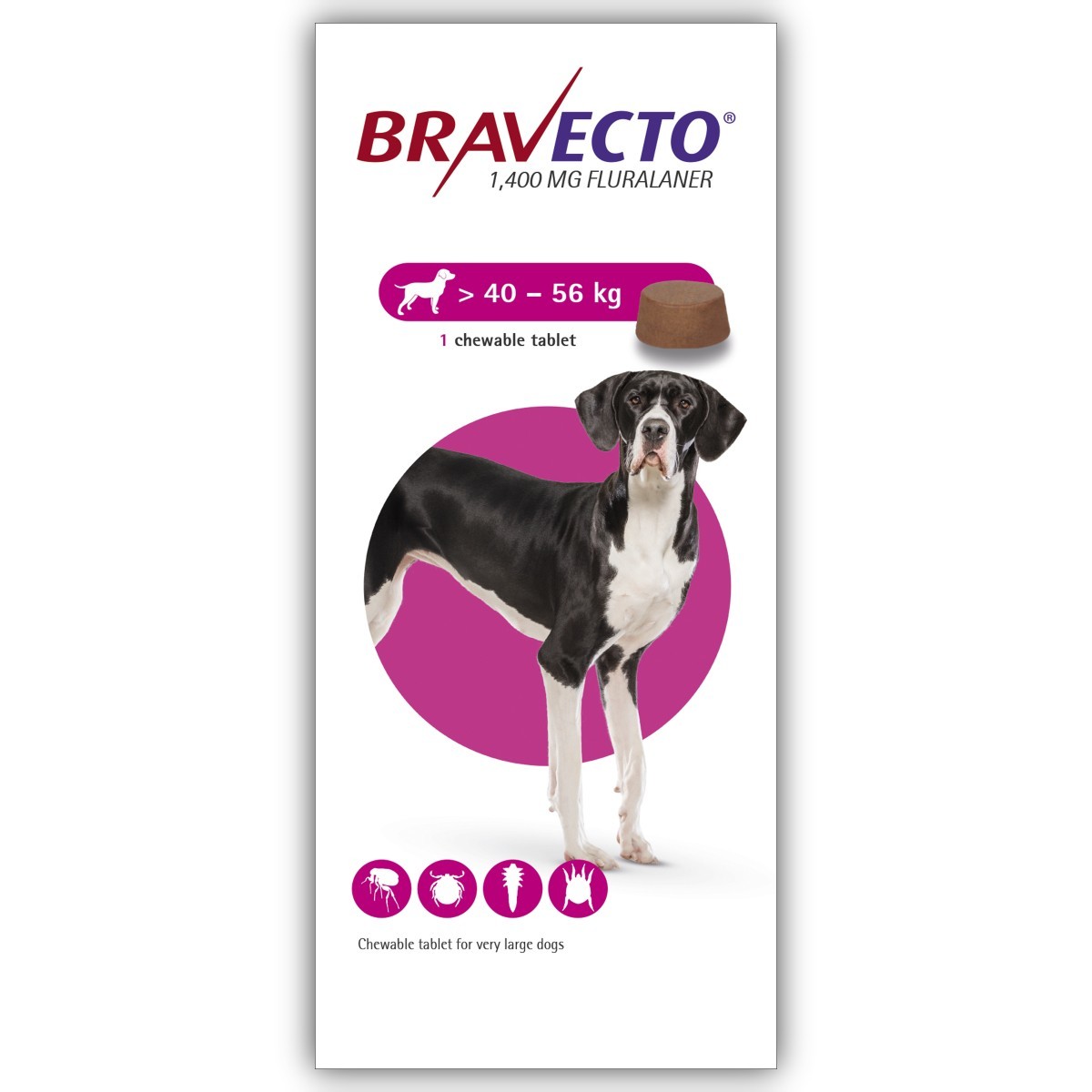 Antiparazitare - Bravecto (40-56 kg) 1 tbl x 1400 mg, magazindeanimale.ro
