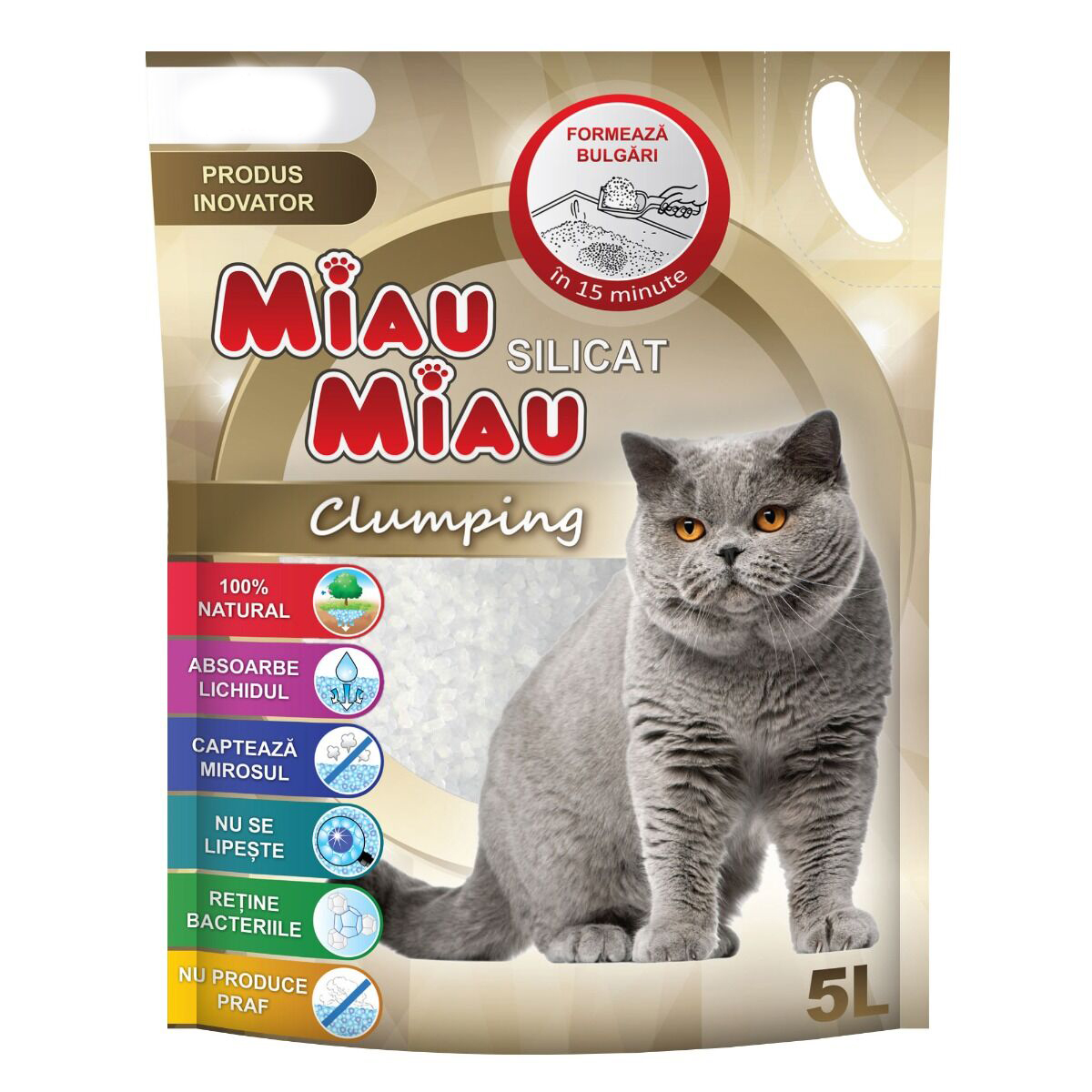 Nisip - Nisip silicatic pentru pisici Miau Miau Clumping 5 L, magazindeanimale.ro