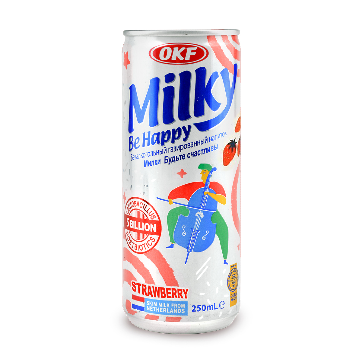 Sucuri si apa de cocos - Bautura carbogazoasa Milky Strawberry OKF 250ml, asianfood.ro