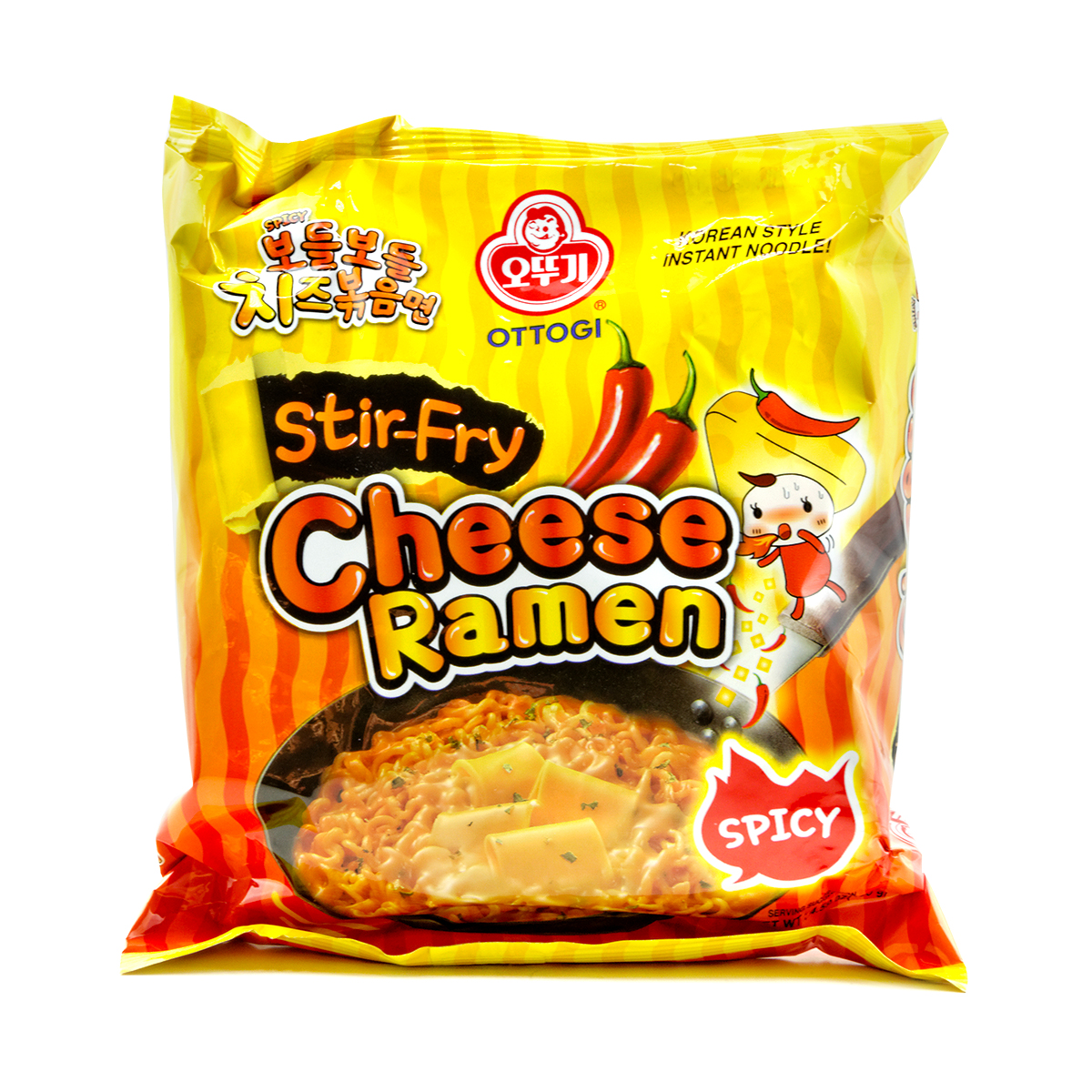 Supe instant la plic - Taitei instant Cheese Ramen Spicy Stir-Fry OTTOGI 120g, asianfood.ro