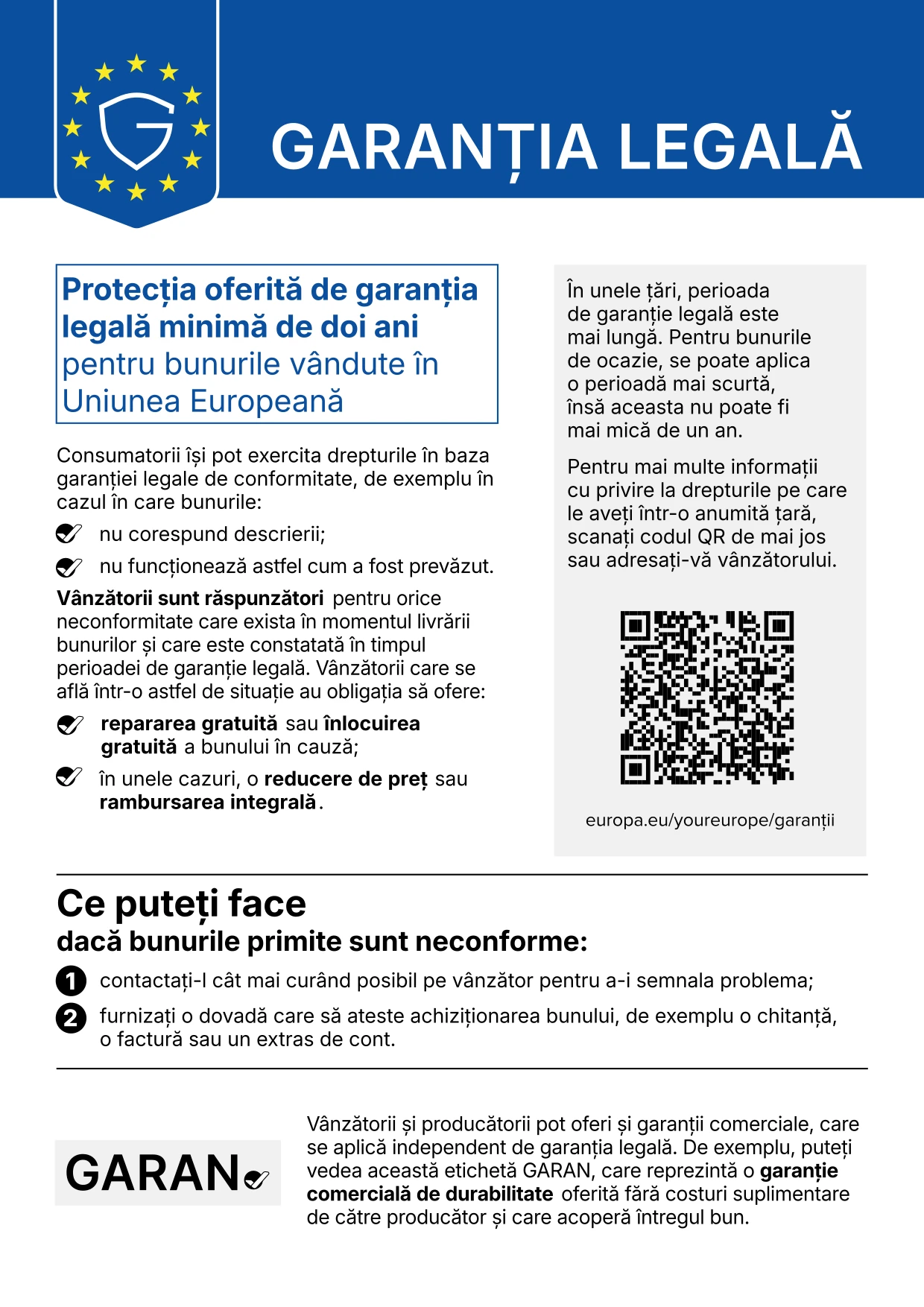 Garanția legală &ndash; notificare armonizată privind garanția legală de conformitate