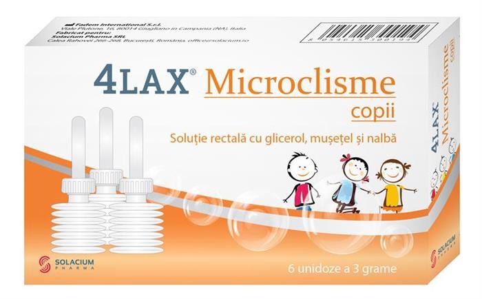 Supozitoare și ovule - 4 LAX MICROCLISME COPII 3G 6 UNIDOZE SOLACIUM, axafarm.ro