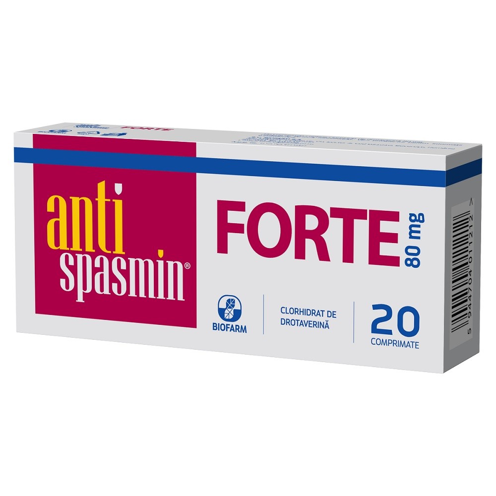Medicamente fără prescripție medicală - ANTISPASMIN FORTE 80 mg x 20 COMPR. 80mg BIOFARM S A, axafarm.ro