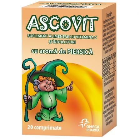 Suplimente și vitamine pentru copii - ASCOVIT PIERSICA 100MG 20CP OMEGA PHARMA, axafarm.ro