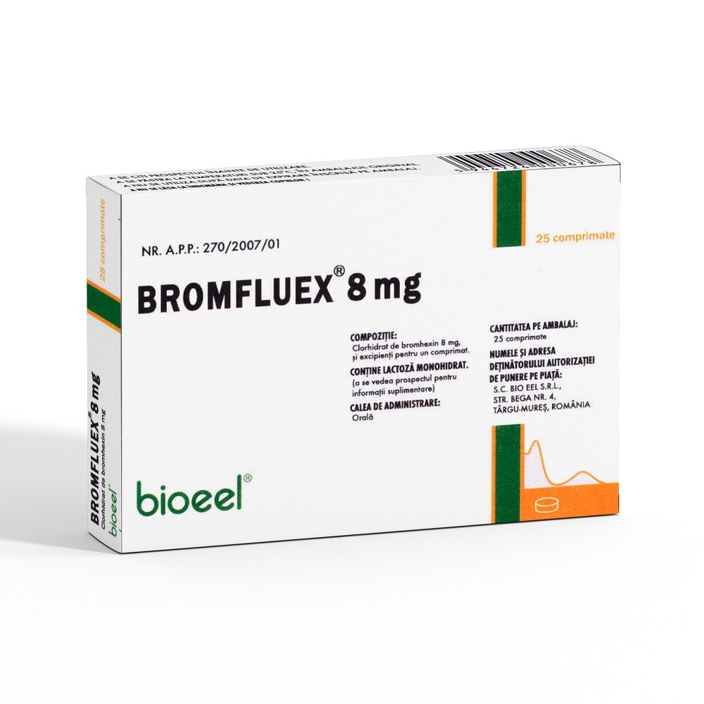 Medicamente fără prescripție medicală - BROMFLUEX 8 mg x 25 COMPR. 8mg BIO EEL SRL, axafarm.ro