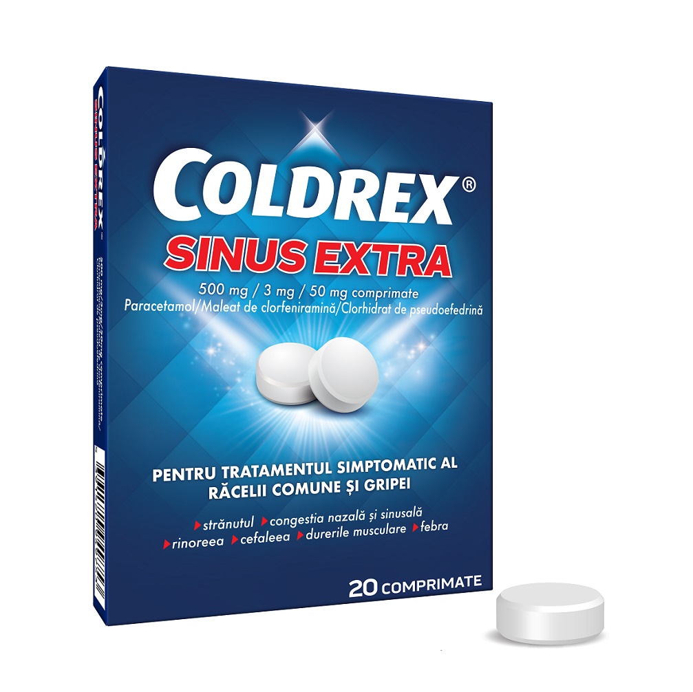 Medicamente fără prescripție medicală - COLDREX SINUS EXTRA 500 mg/3 mg/50 mg x 20, axafarm.ro