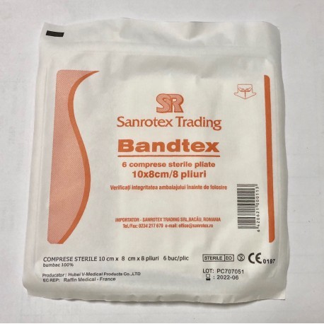 Consumabile medicale - COMPRESE STERILE TAIATE(10CM/8CM X 50BUC)SANROTEX, axafarm.ro