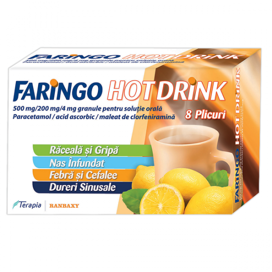 Medicamente fără prescripție medicală - FARINGO HOT DRINK 500 mg/200 mg/4 mg x 8, axafarm.ro