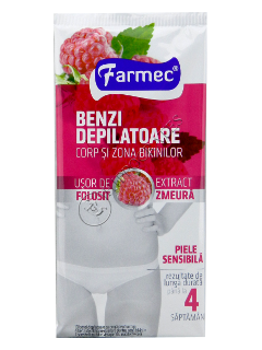 Mâini și picioare - FARMEC BENZI DEPILATOARE CORP BIKINI EXTRACT ZMEURA 10 BENZI, axafarm.ro