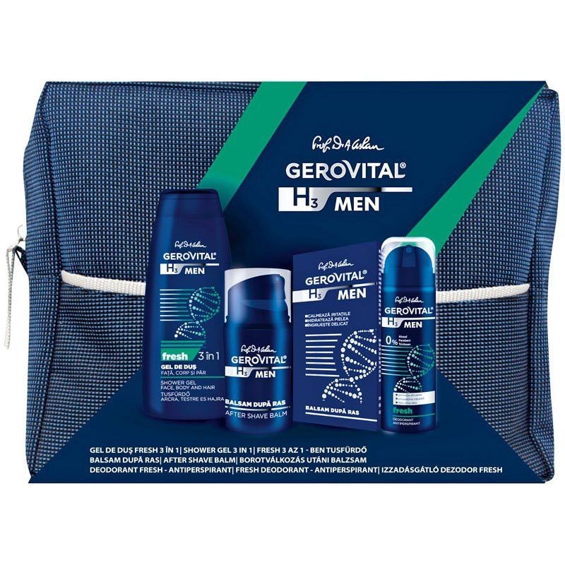 Deodorante - GEROVITAL H3 MEN BORSETA(GEL DE DUS+BALSAM DUPA RAS  +DEO ANTIPERSPIRANT), axafarm.ro