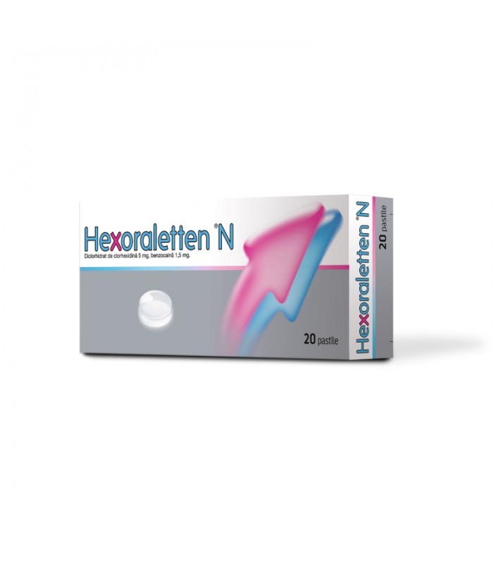 Medicamente fără prescripție medicală - HEXORALETTEN N 5 mg+1,5 mg x 20 PASTILE 5mg+1,5mg MCNEIL HEALTHCARE I, axafarm.ro