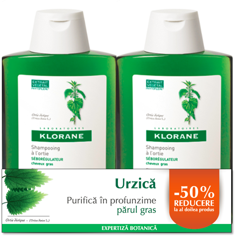 Șampoane - KLORANE PROMO SAMPON URZICA 400ML + 50% RED LA AL DOILEA PRODUS, axafarm.ro