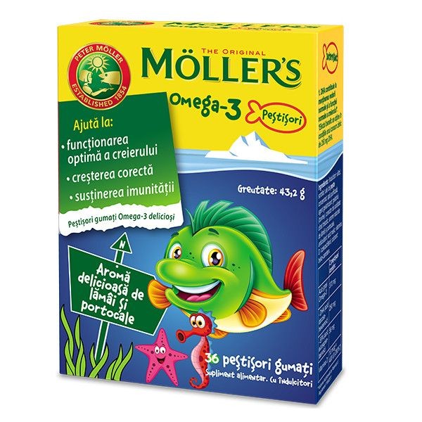 Medicamente fără prescripție medicală - MOLLER'S OMEGA 3 FISHES ORANGE 36 JELEURI, axafarm.ro