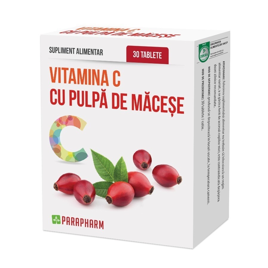 Imunitate - PARAPHARM VITAMINA C PULPA MACESE 30CP, axafarm.ro