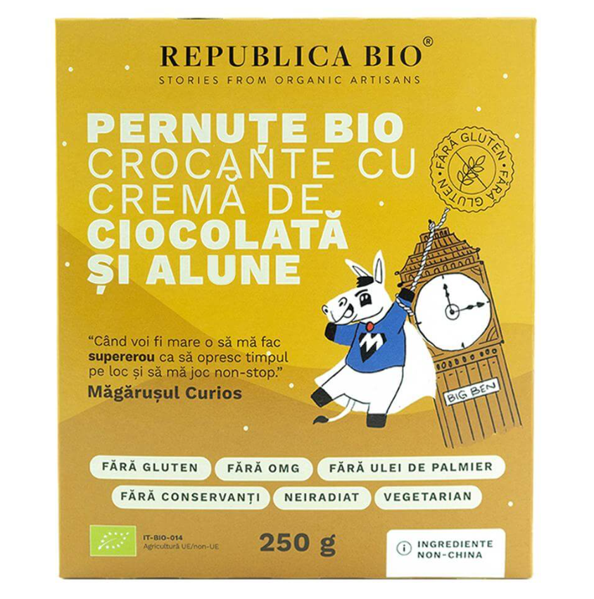 Nutriție - REPUBLICA BIO PERNUTE BIO CROCANTE CU CREMA DE CIOCOLATA SI ALUNE, FARA GLUTEN, ECOLOGIC, 250G, axafarm.ro