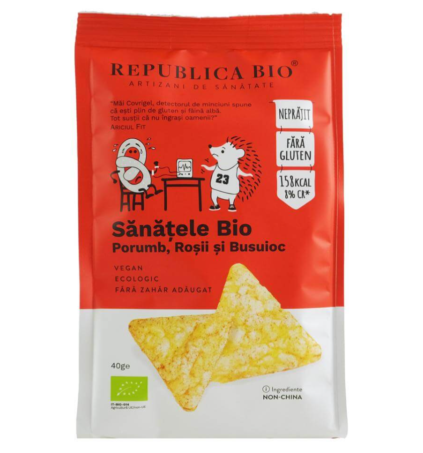 REPUBLICA BIO SANATELE BIO PORUMB, ROSII SI BUSUIOC - ECOLOGIC, FARA GLUTEN, 40G, [2],axafarm.ro