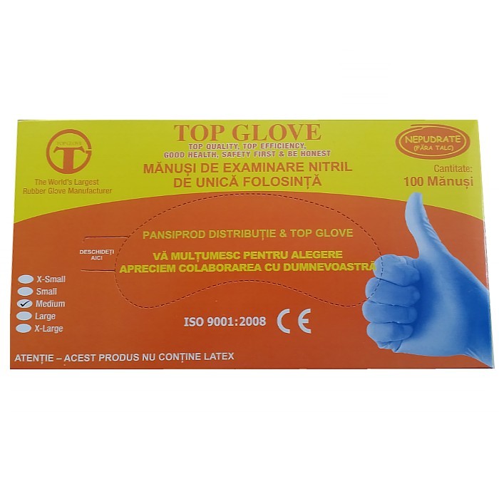 Consumabile medicale - TOP GLOVE MANUSI EXAMINARE NITRIL NEPUDRATE S 100BUC, axafarm.ro