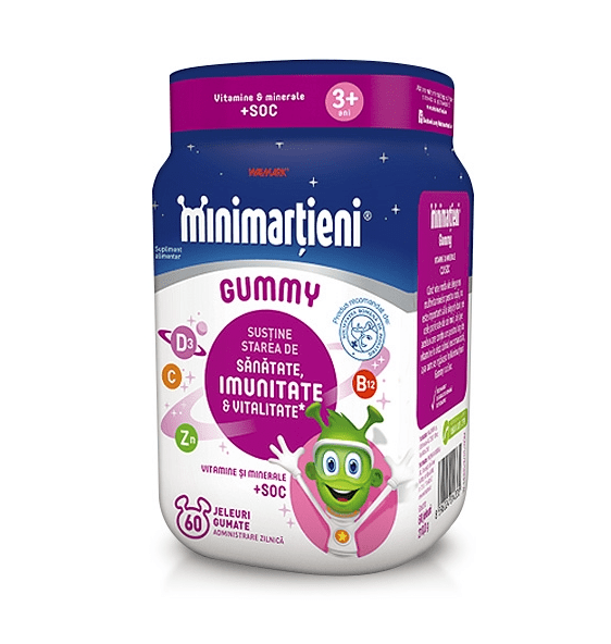 Suplimente și vitamine pentru copii - WALMARK MINIMARTIENI GUMMY SOC AROMA MERE, COACAZE 60 JELEURI, axafarm.ro