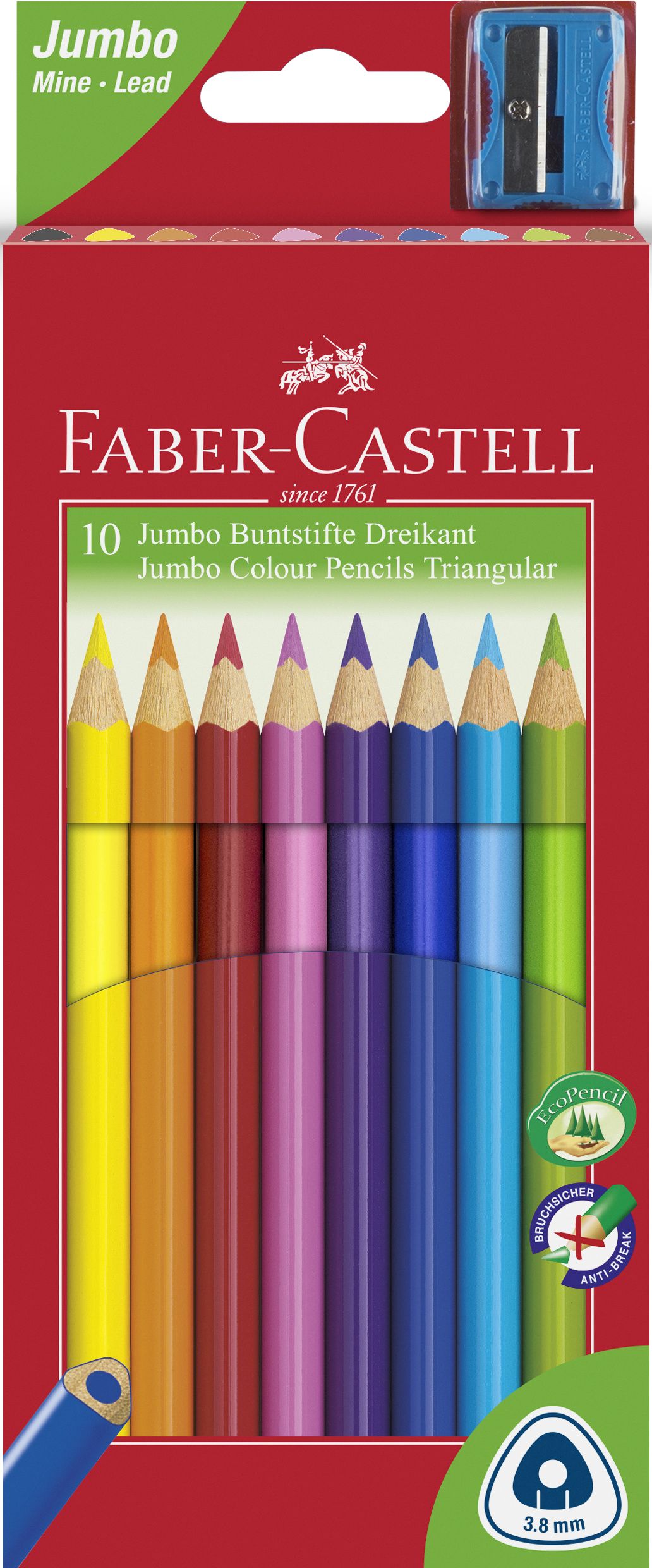 Creioane Colorate Jumbo 10 Culori + Ascutitoare Faber-castell